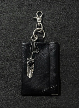 SFSN原创cleanfit黑色磁吸皮革零钱包腰间配饰玛瑙叶子钥匙扣挂件