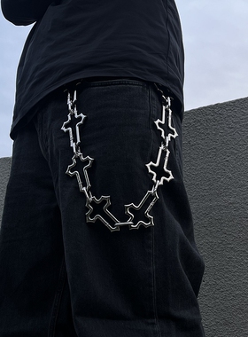 SFSN原创设计重磅金属镂空十字架拼接裤链配饰美式高级质感腰链
