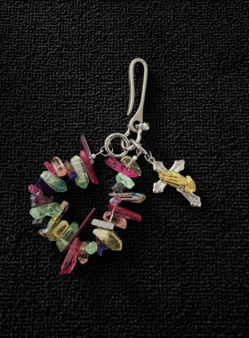 小众设计彩色矿石串珠腰间挂饰cleanfit高级钥匙扣配饰包包挂件