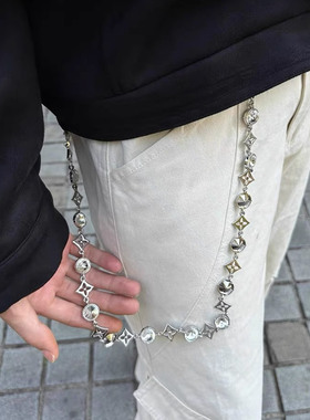 SFSN原创设计四叶草闪钻幸运银饰cleanfit银宝石裤链时尚腰间挂饰