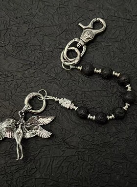 SFSN黑闪光短链天使之翼复古cleanfit钥匙扣包挂件高级感腰间挂饰