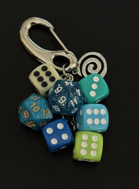 SFSN蓝色系小众原创手作骰子串钥匙扣包包挂件质感穿搭配饰包挂