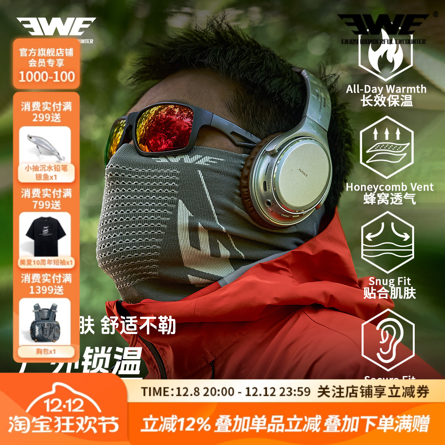 25秋冬轻薄垂钓户外保暖开口面罩