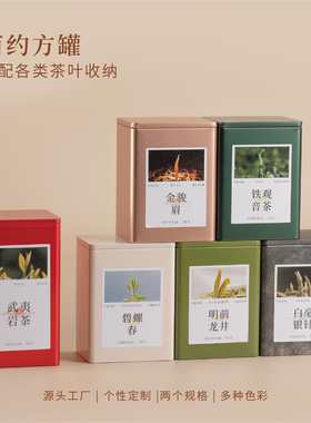 简约方罐茶叶罐铁盒定制logo多色可选铁观音绿茶金骏眉通用收纳
