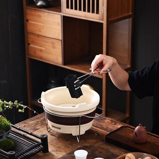 煮茶 陶瓷围炉煮茶粗陶k侧把茶壶明火电陶炉烤茶罐茶炉煮茶器套装