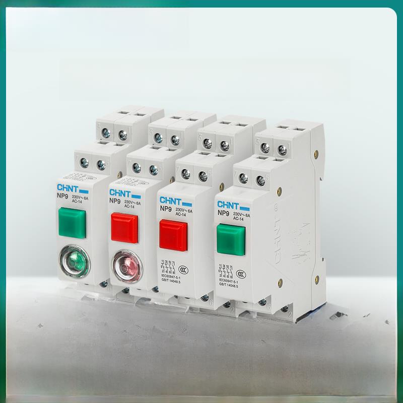 正泰导轨式按钮型信号灯LED安装24V电箱直流DC指示灯NP9电源220V