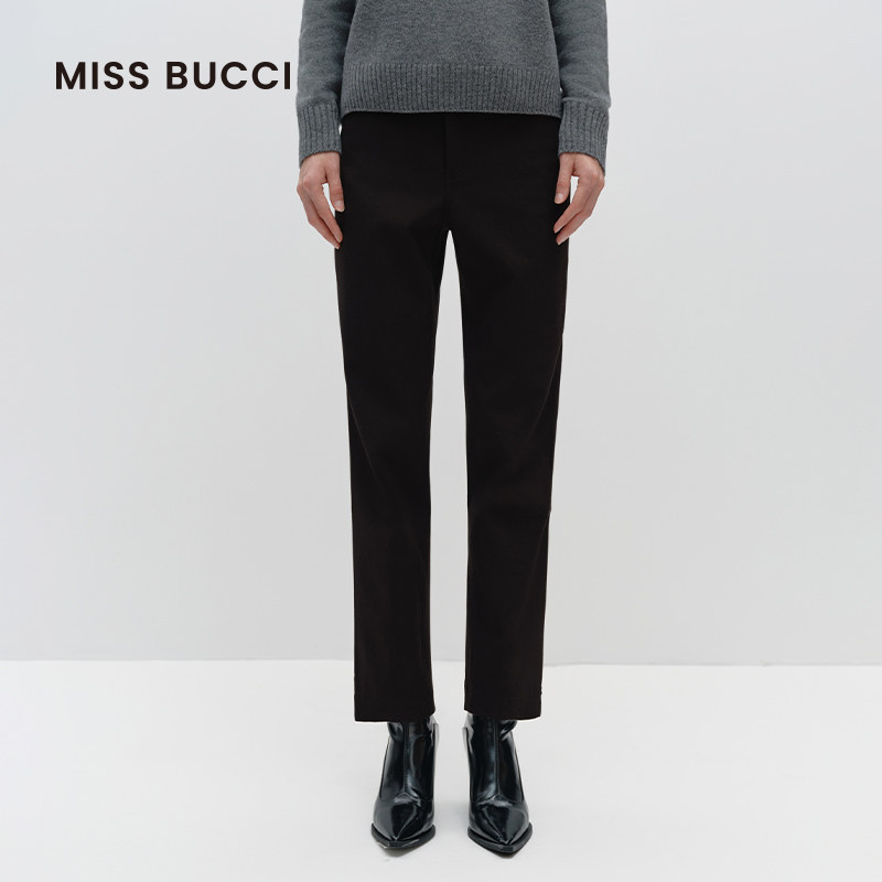 MISS BUCCI 秋冬款高腰修身显瘦简约百搭直筒九分休闲裤西裤女