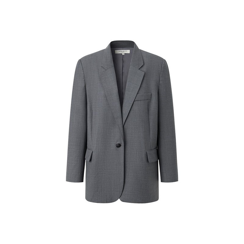 MISS BUCCI 春秋款女士经典纯色商务通勤中长款宽松单西装外套