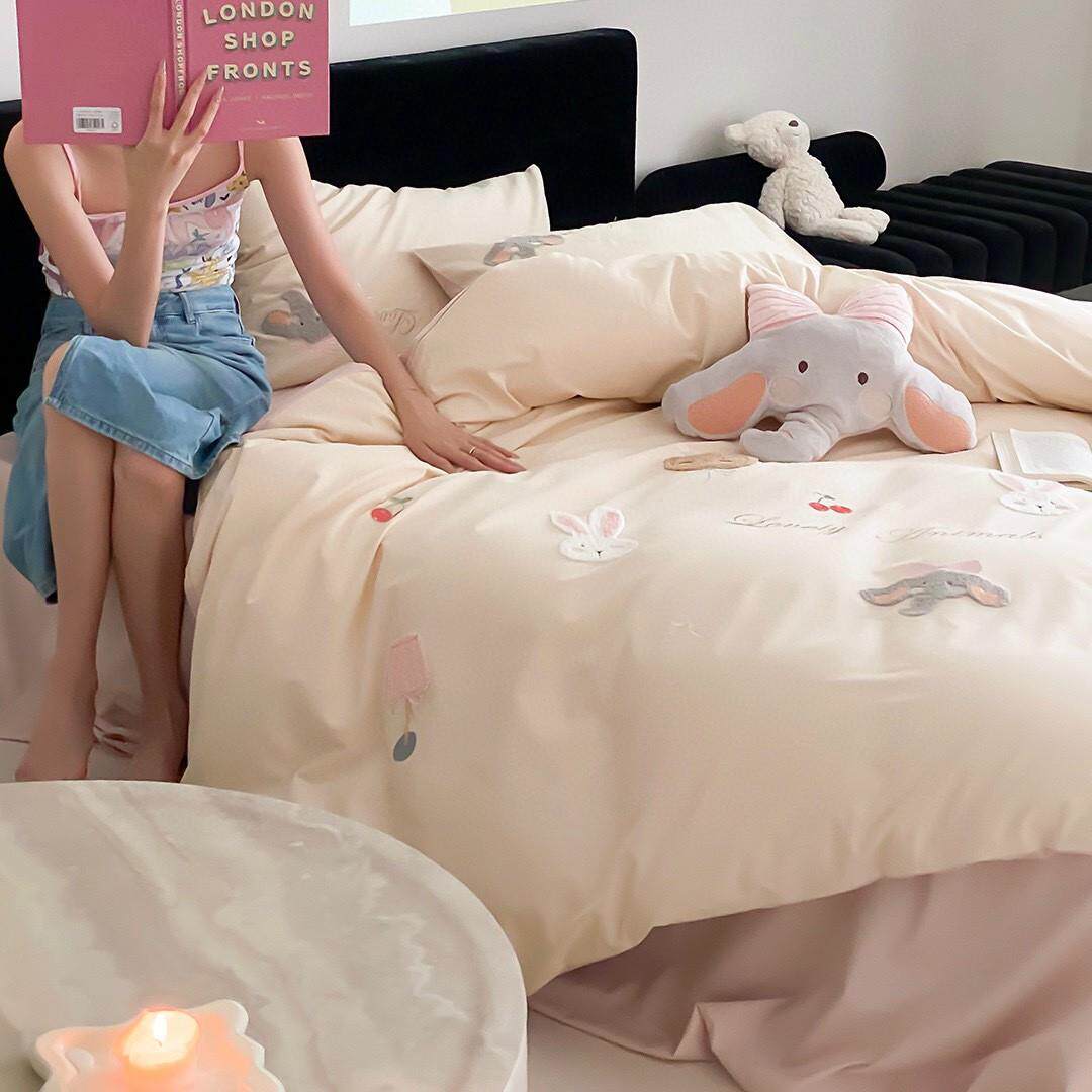 可爱卡巾绣全通棉绒棉四件套纯长YLS-2025棉加厚被套儿童床品毛套
