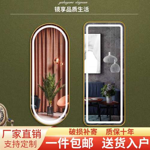 跨NOG境边框全身镜穿衣镜家用试带衣镜带DLE店灯美发理发店发廊