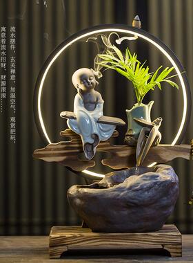 陶瓷SMH室灯流水喷泉景观摆件鱼缸客厅风财水招办公桌面家居圈装