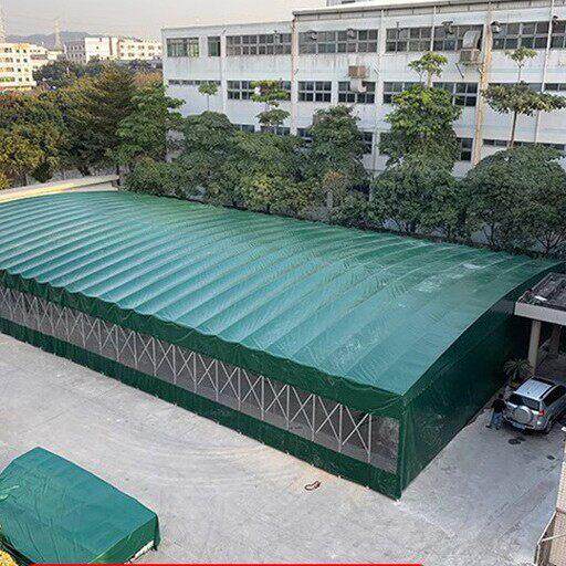 001户外大型仓库雨拉棚厂过道顶篷移动推棚电动伸棚缩雨球场遮阳