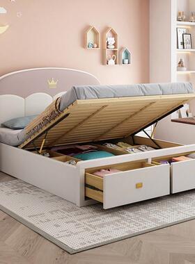 美式儿童床男孩孩实单1.5双女人床全木床青少年卧AMZ米室白色公主