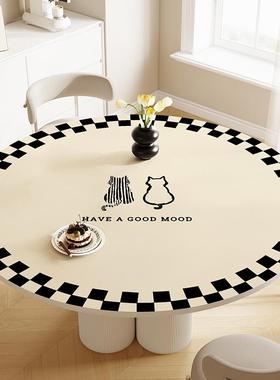 奶油风圆桌垫24328洗防皮水防油圆免桌感革防布烫pvc茶几桌垫圆形