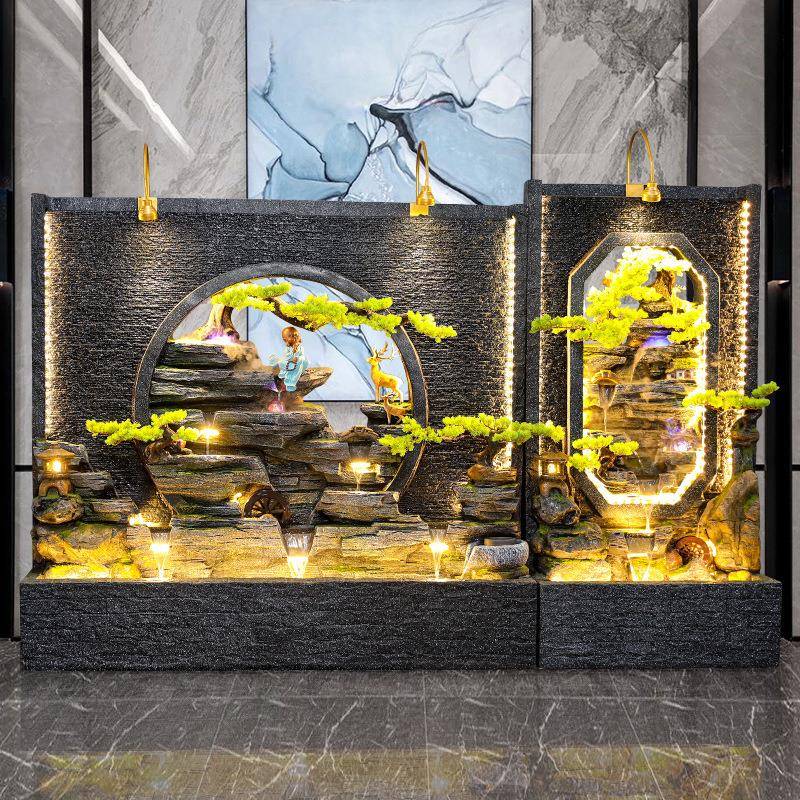 假山水幕墙鱼庭流水墙屏风客厅院鱼池瀑缸布KIL造景装饰招观财景