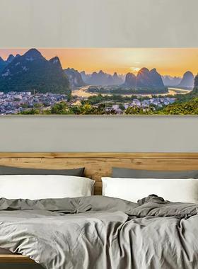 新中式13820桂林房山水甲天下挂画落日卧室床头横装饰画版客书厅