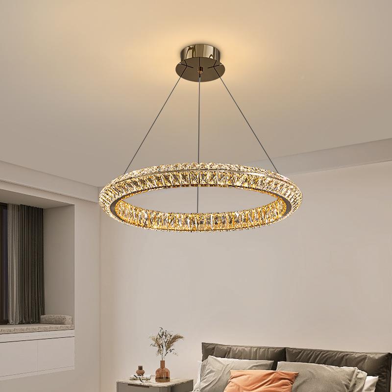 轻奢水晶吊灯后795现代简约吊客厅灯晶圈圈灯卧室餐厅浪温馨漫水