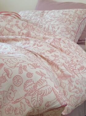 卡通纯双层纱布A类四件床单纯棉全棉儿套童棉透气床80346棉上用品