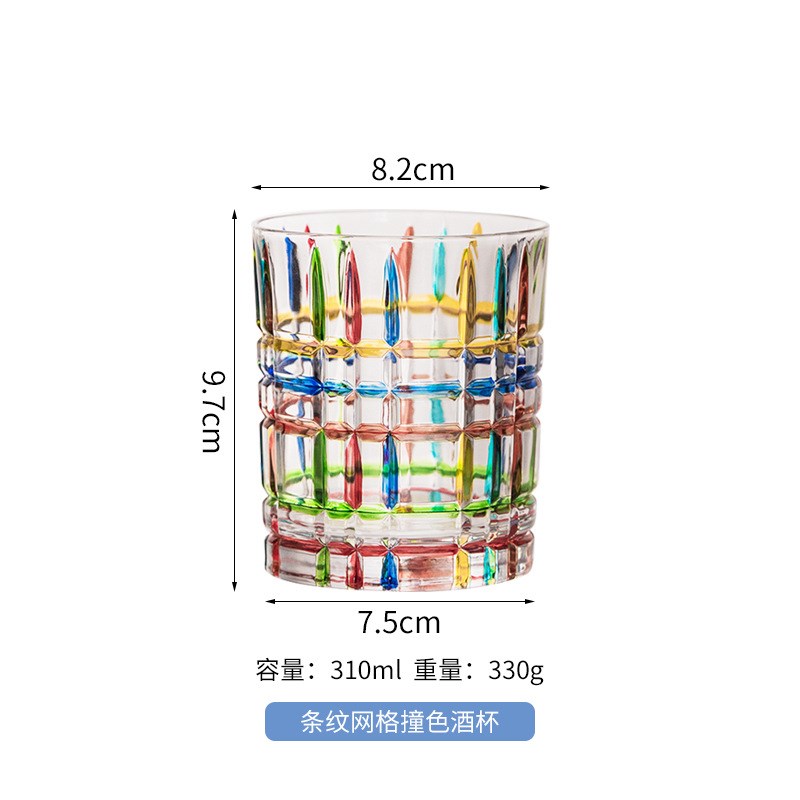 欧式撞色威士忌酒杯手绘彩色玻璃杯创意彩绘O水杯酒吧烈酒杯洋酒