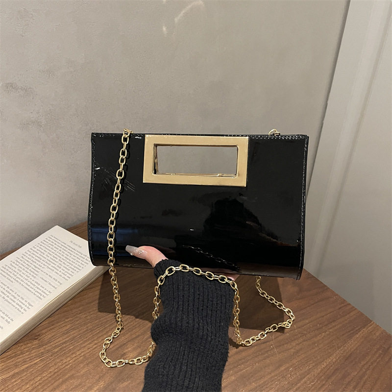 2026夏季漆皮女士方形金色pu晚宴包时尚经典大容量收纳单肩链条包
