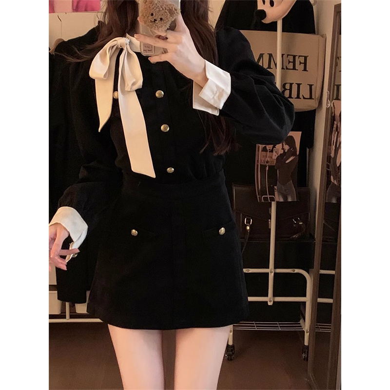 秋装搭配一整套富家千金风洋装miu系穿搭韩剧女主小香两件式套装