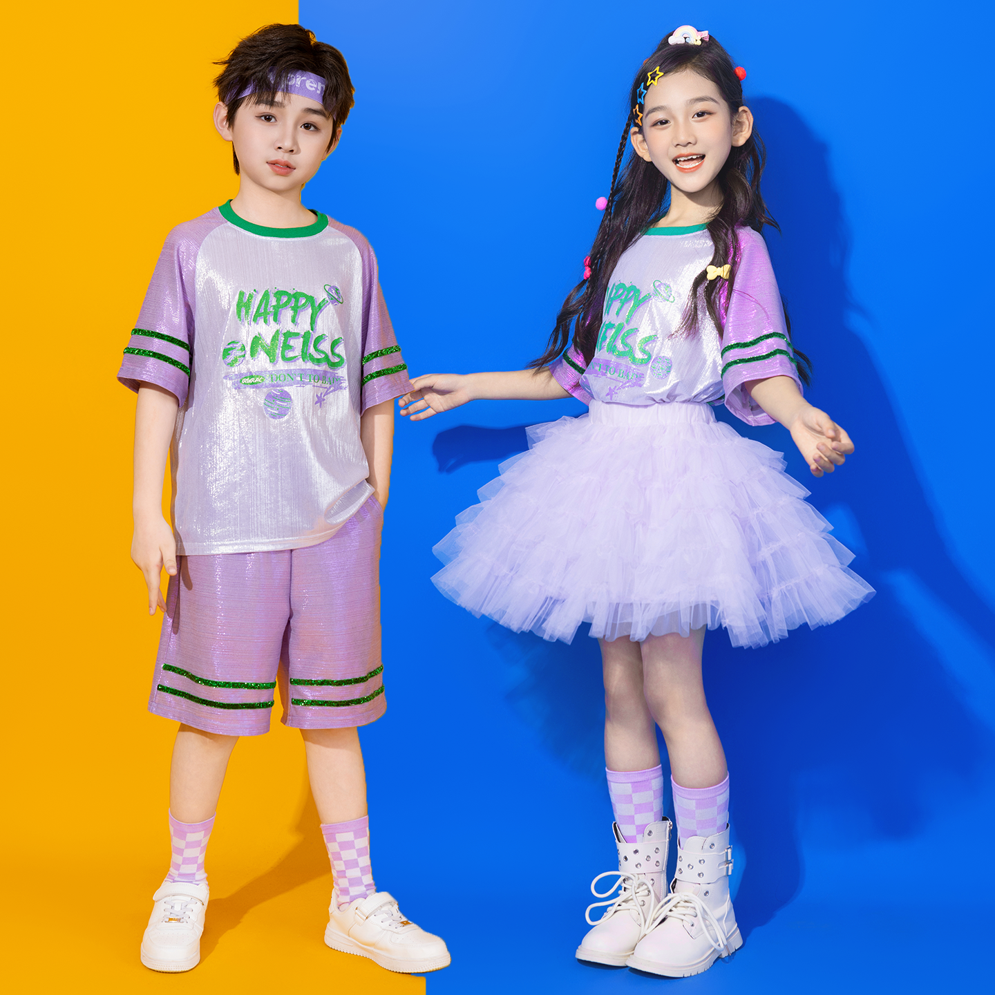 六一儿童舞台走秀演出服男女童街舞啦啦队套装小学生啦啦操蓬蓬裙