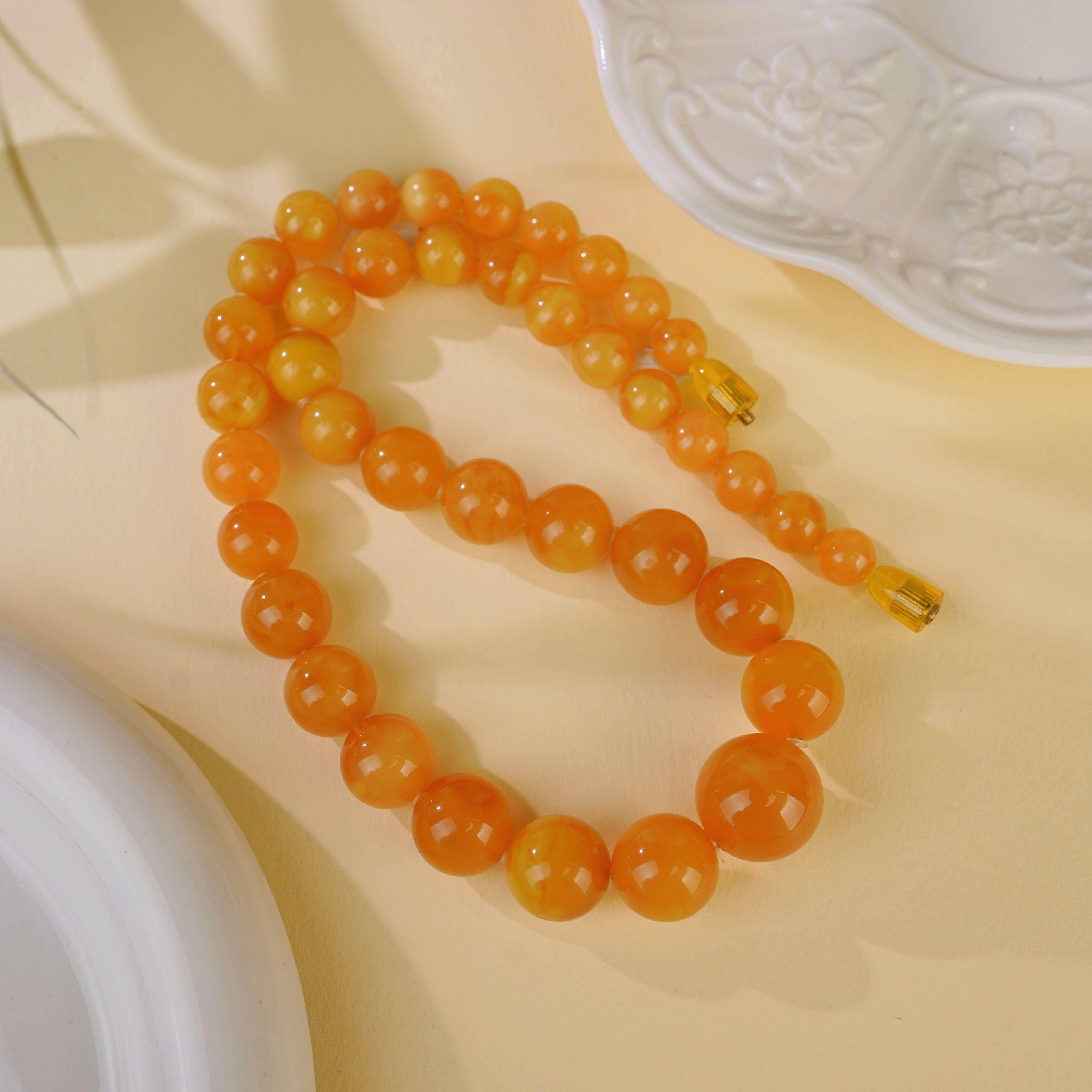 【Q .Jewelry】琥珀蜜蜡老妖花圆珠塔链 略有不同