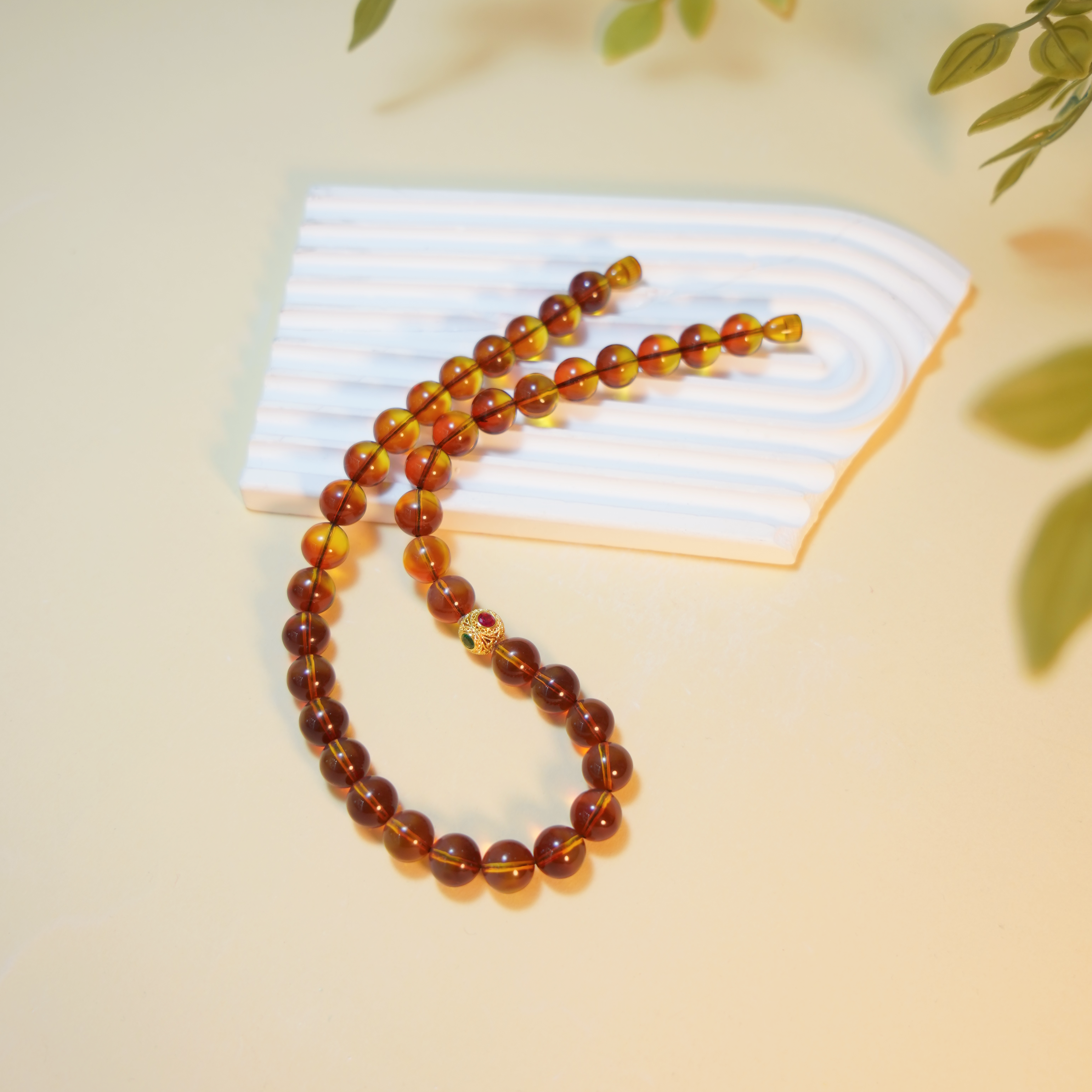 【Q .Jewelry】琥珀红蓝珀18k圆珠项链 略有不同