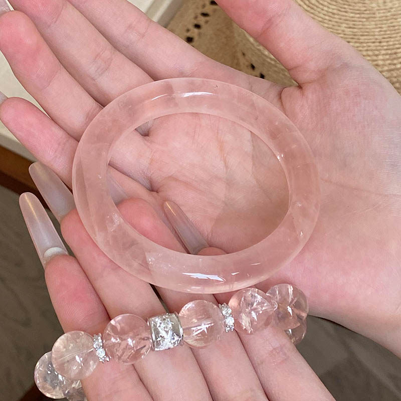 仟喜梵&ldquo;幽谧荷语&rdquo;高端正品水晶玉手镯子女款玻璃种粉色冰透礼物