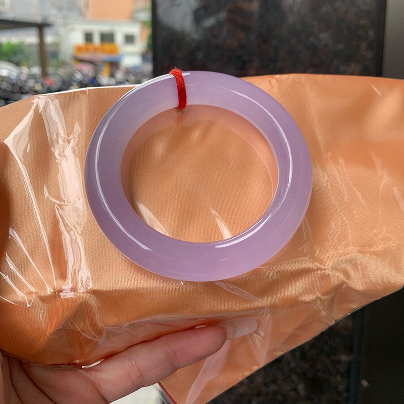 仟喜梵“落霞”紫罗兰玉髓玛瑙女款玉手镯子玻璃种冰透真玉石