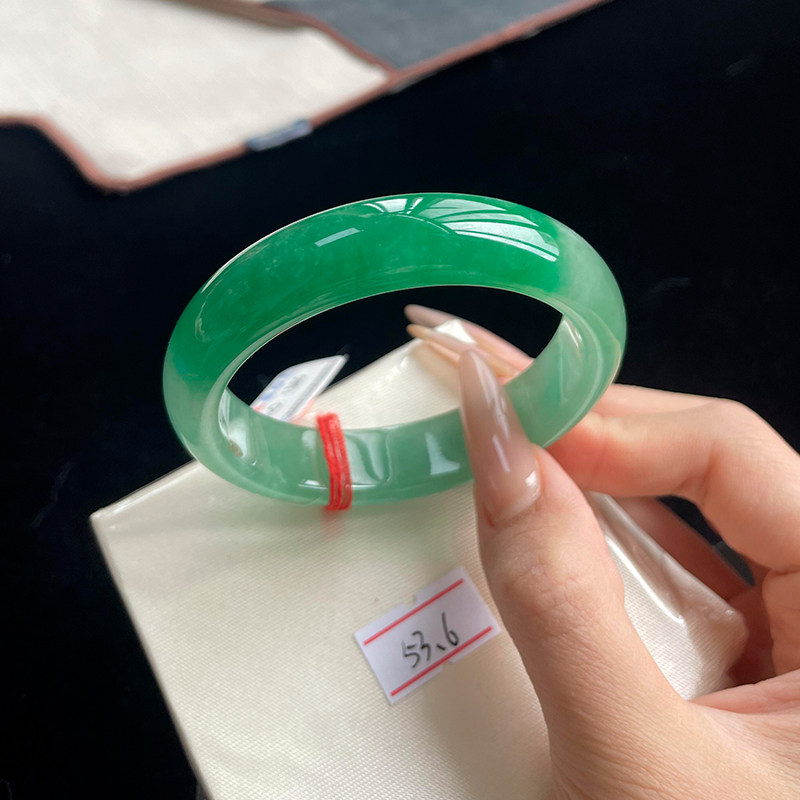 仟喜梵“吉庆安康”高端缅甸翡翠玉手镯子女款冰种冰飘花正品处理