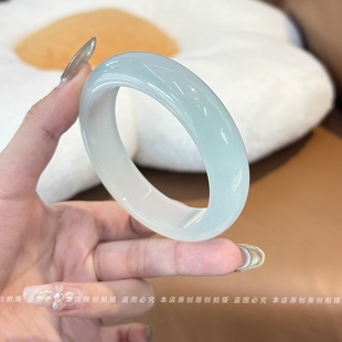 仟喜梵“山岚”高端缅甸翡翠玉手镯子女款纯色冰种飘花真玉处理