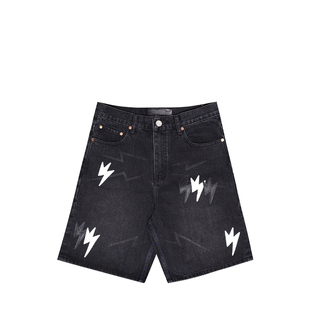 Amexnocap【暗夜短裤】白贴皮潮流夏季宽松牛仔短裤休闲裤