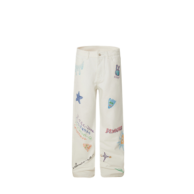 【孙亦航同款】Amexnocap闪电牛涂鸦2025夏街头潮裤男长款牛仔裤