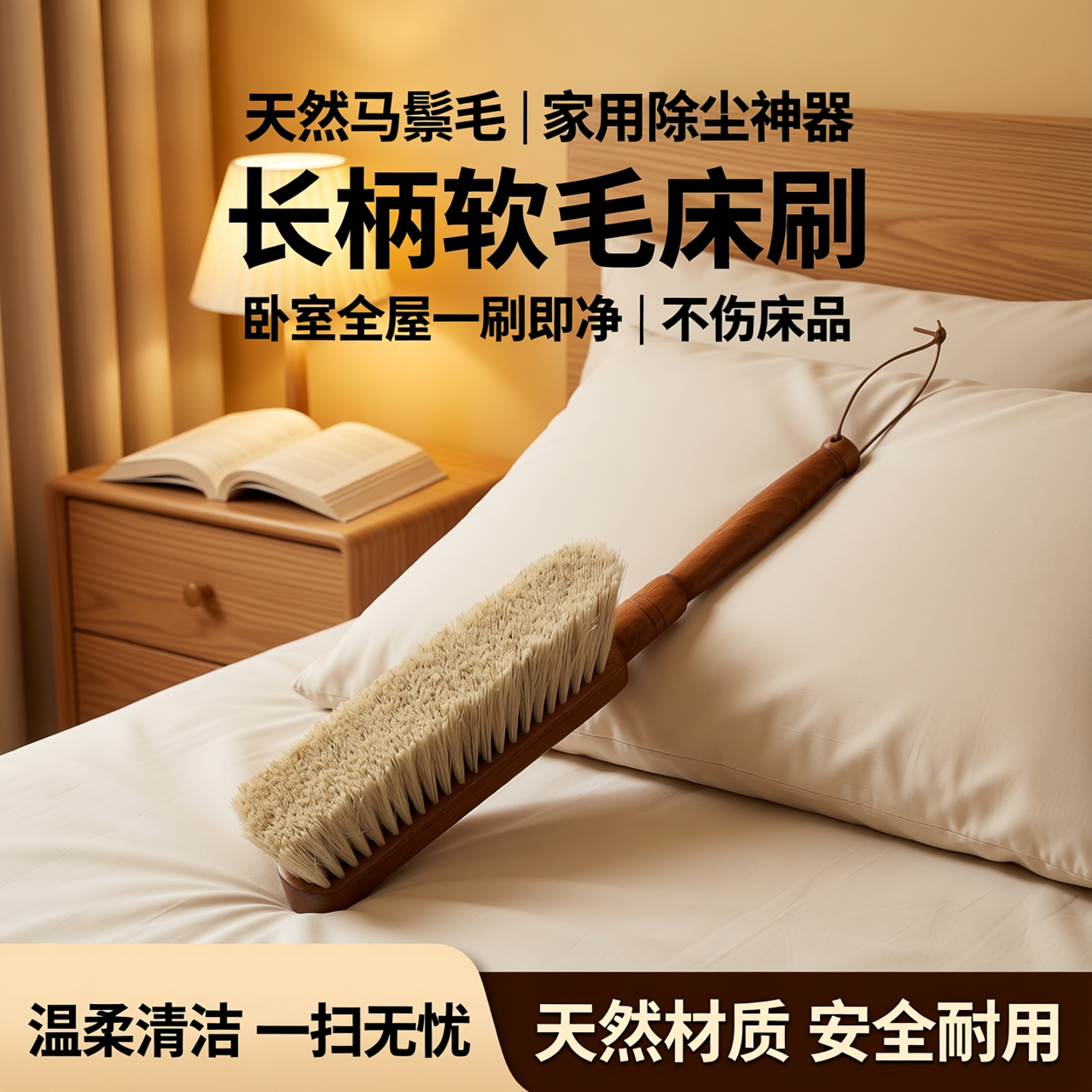 马鬃毛扫床刷子家用新款软毛清洁刷榉木手柄新款扫床笤帚除尘神器