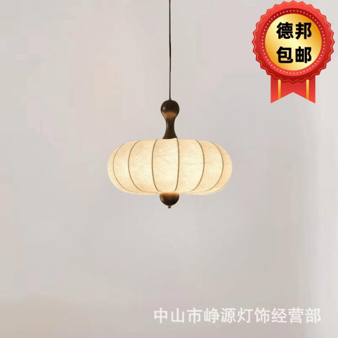 复古卧室吊灯实木诧寂风禅意灯具法式中古蚕丝布艺白蜡木餐厅灯