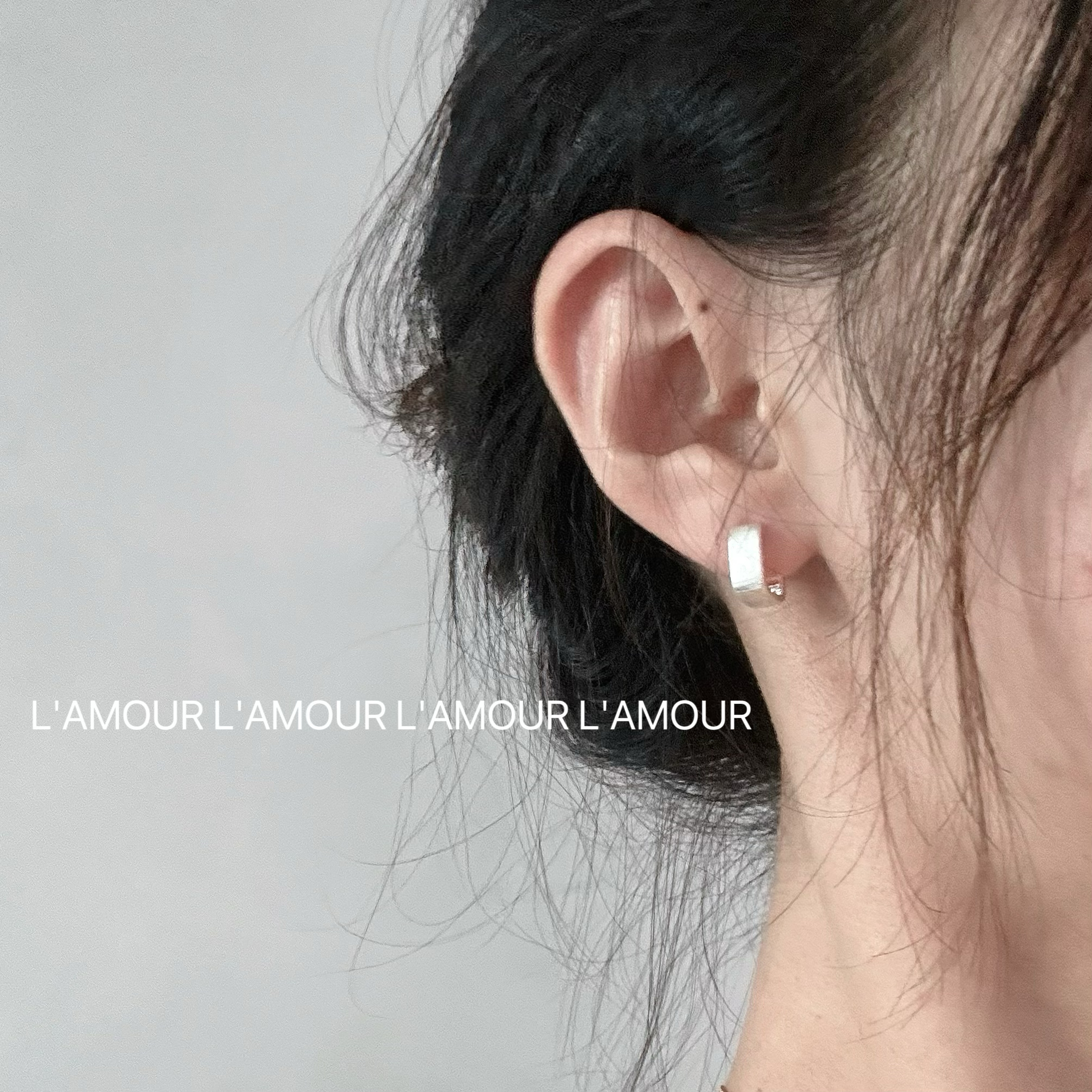 L'amour通体925纯银小方块拉丝小众ins风韩系高级质感极简冷淡