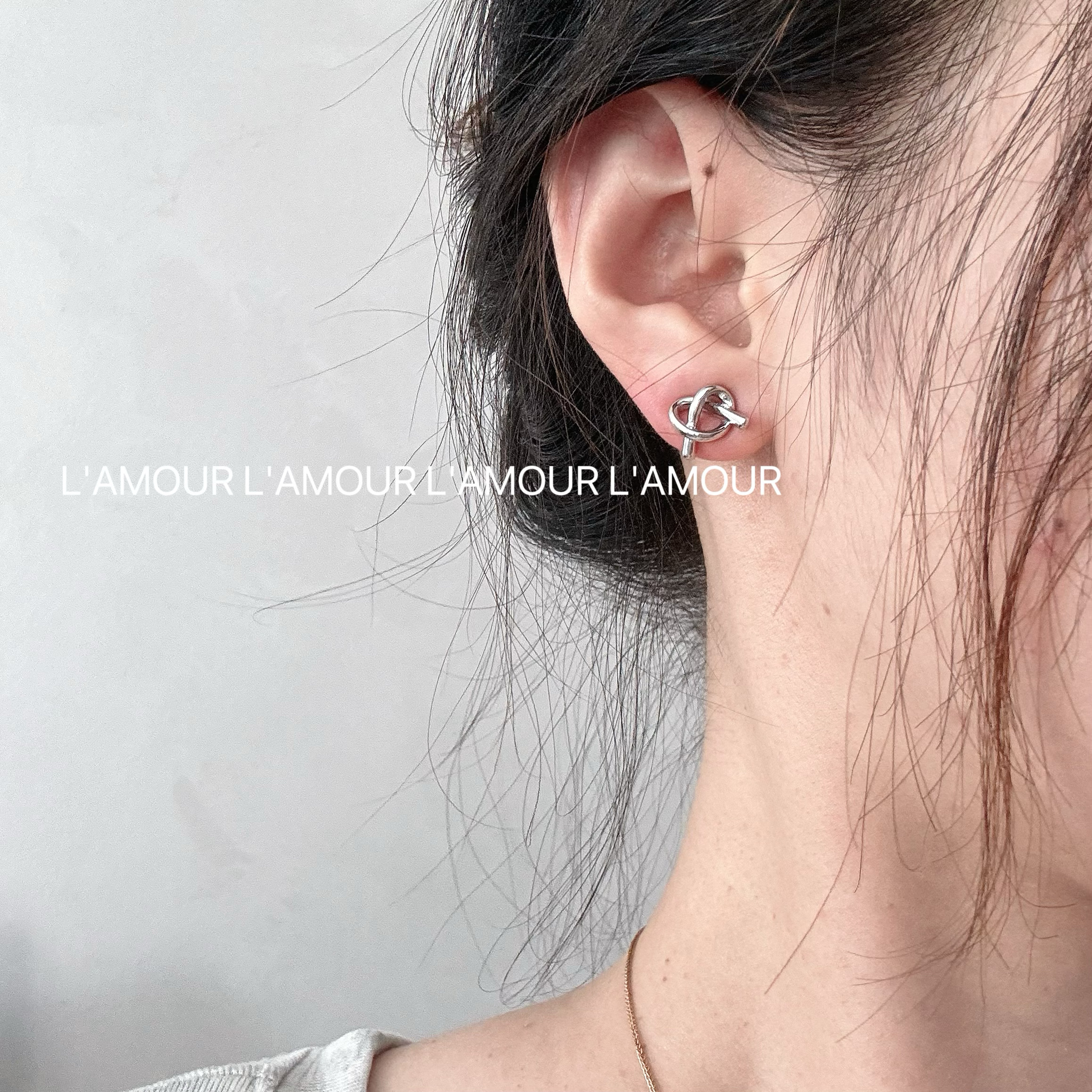 L'amour韩式ins打结碱水面包银针耳钉洋气小众耳饰女高级感气质