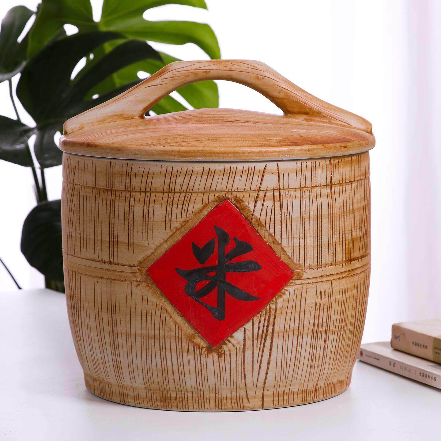 陶瓷米缸景德镇家用密封罐面缸带盖老式10斤20斤装防潮虫装米桶3