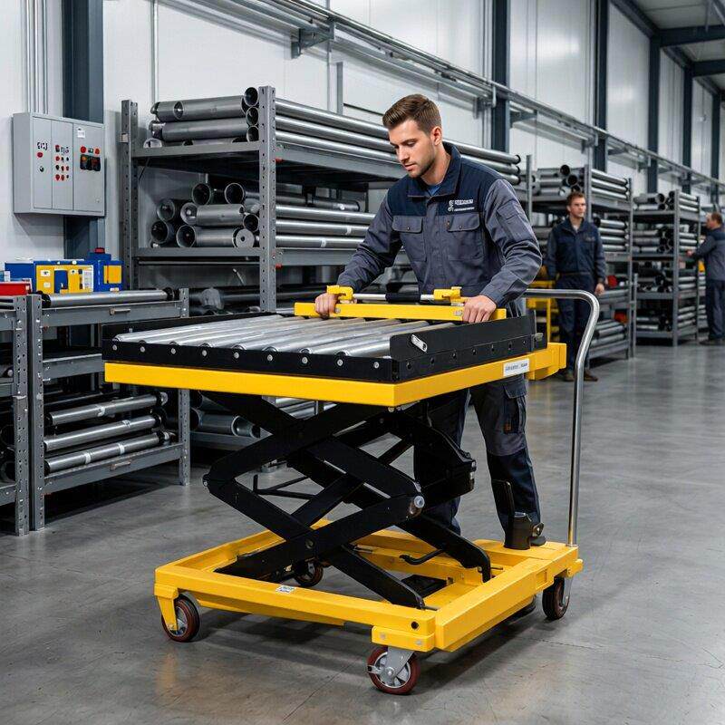 HL100台面滚轴活动滑动式液压升降平台脚踏式滚筒手动平台车