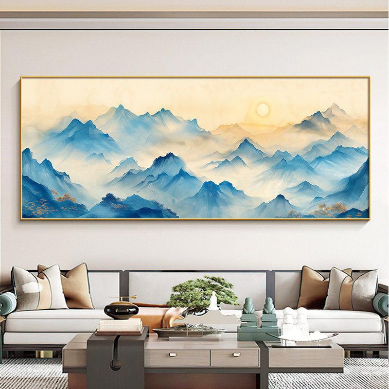 新中式山水画客厅大白墙装饰画千里江山图国画高档沙发背景墙挂画