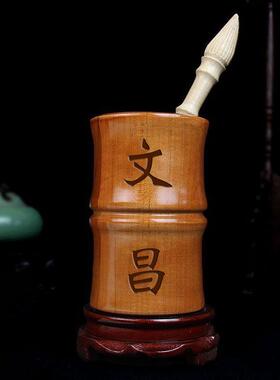 泰山福缘阁桃木文昌笔筒大展鸿图木雕笔筒书房书桌办公室摆件
