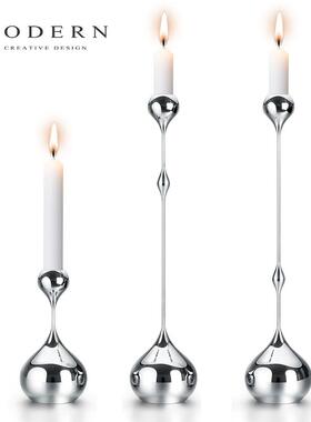 摩登MODERN轻奢网红不锈钢手工抛光水滴烛台摆件高端家居餐桌装饰