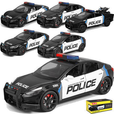 XLG1:24 特斯拉警车皮卡玩具车毛豆3外文警车送电桩 摆件收藏热销