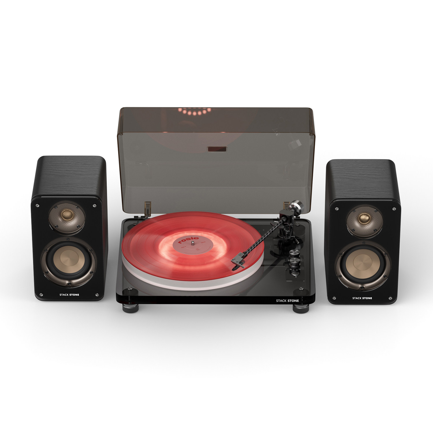 堆石黑胶唱片机C1蓝牙音响分体式唱机发光透明黑胶唱片机新年礼物