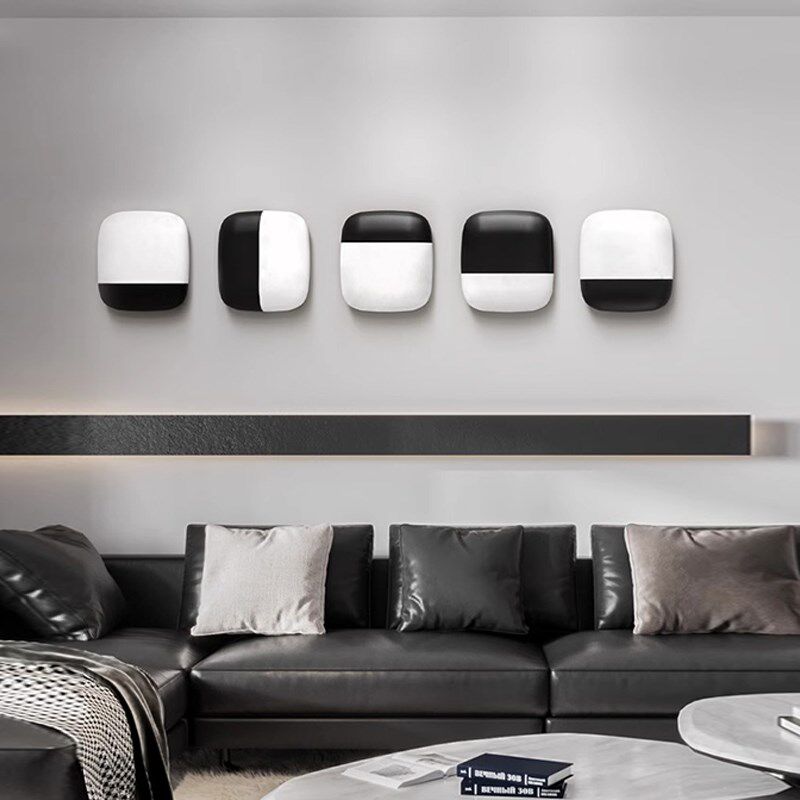 侘寂风入户玄关组合挂画小尺寸装饰画3D立体浮雕黑白棋子客厅壁画