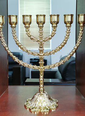 超大七头合金金灯台客厅装饰摆件浪漫居家蜡烛台以色列餐厅烛台金