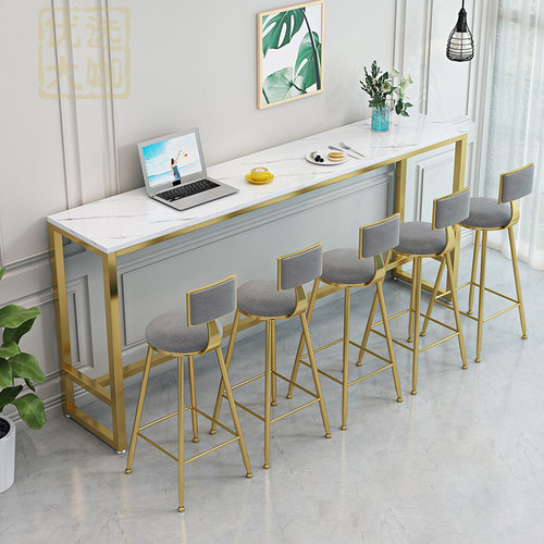 靠墙吧台桌商用高桌子奶茶店长条桌窄桌吧台餐桌高脚吧台桌椅组合