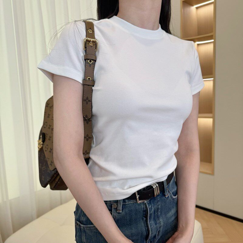 (买一送一)220g弹力棉棉质圆领T恤女士短款打底衫修身基础短袖