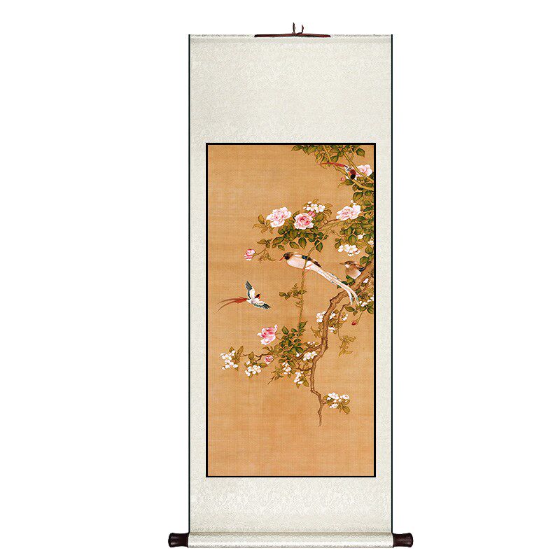 花鸟国画新中式卷轴挂画竖版客厅走廊过道装饰画玄关餐厅书房壁画